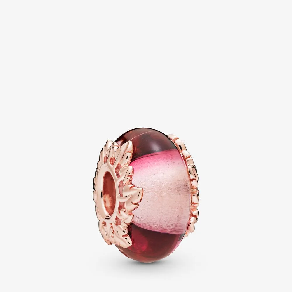 pandora rosa muranoglass og blader charm 788244