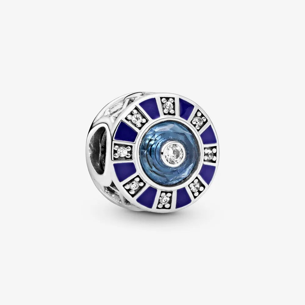 pandora silver charm with clear cubic zirconia moonlight blue crystal and blue enamel 798031en195