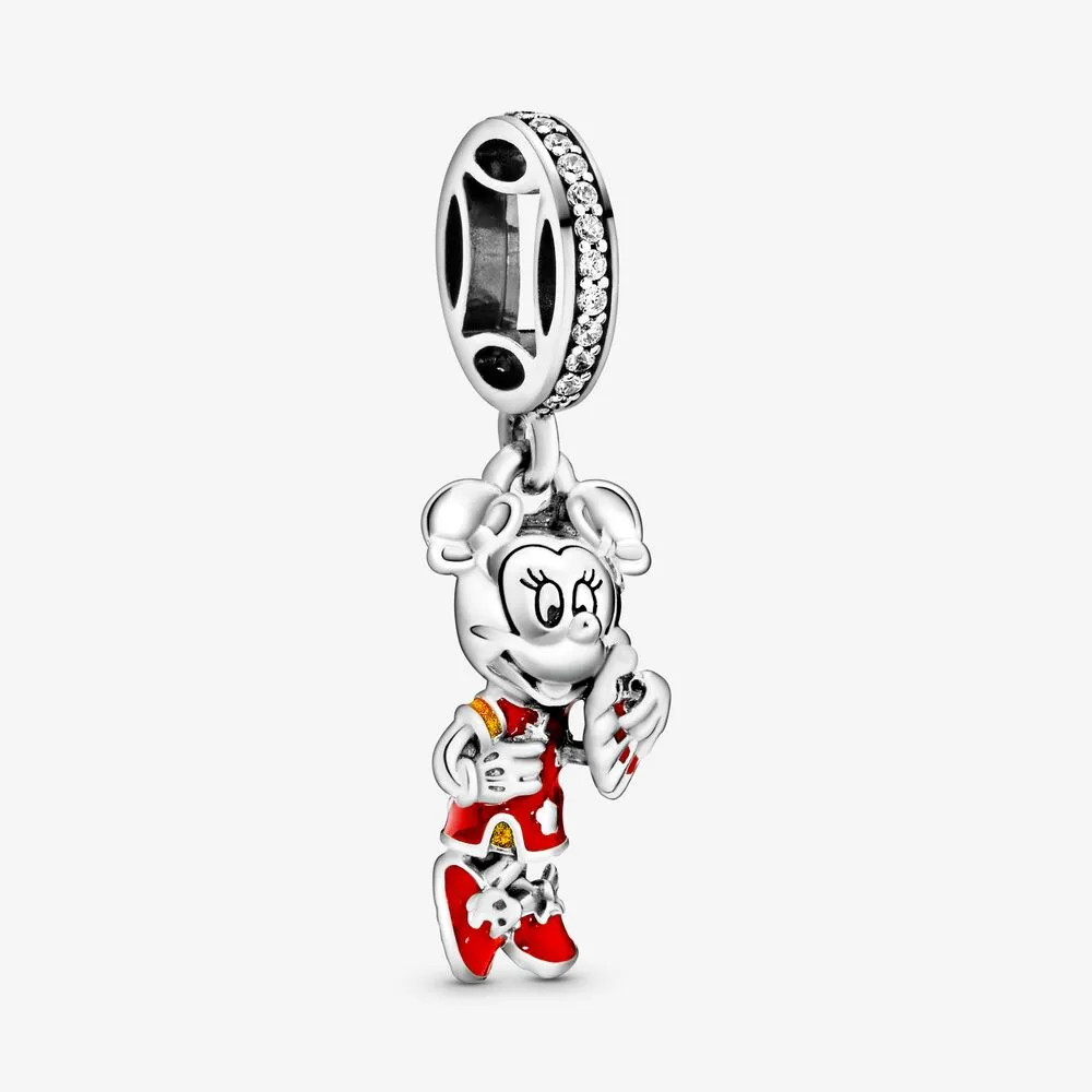 pandora disney minnie sterlingsølv dingler med klare cubic zirconia rød og glitrende gylden emalje 798636c01