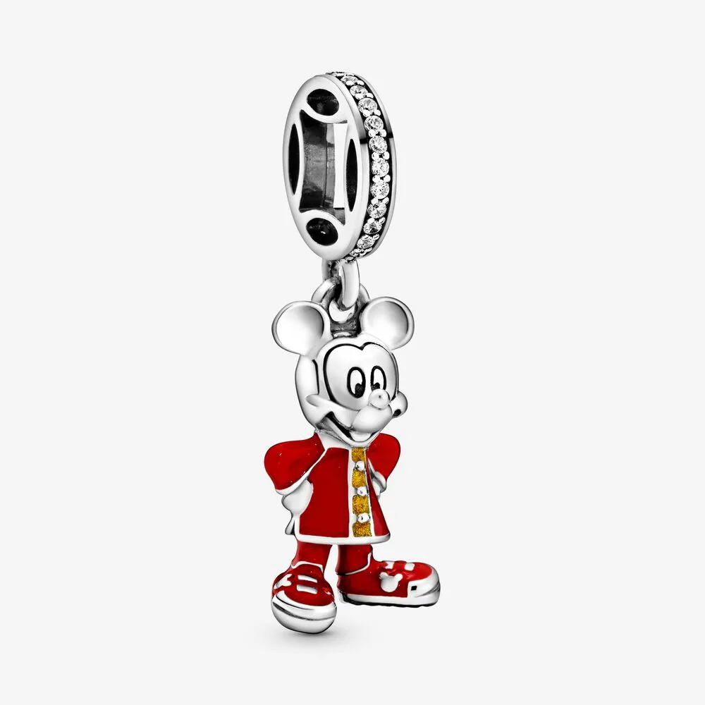 pandora disney mickey sterling sølv dingler med klar cubic zirconia rød og glitrende gylden emalje 798635c01