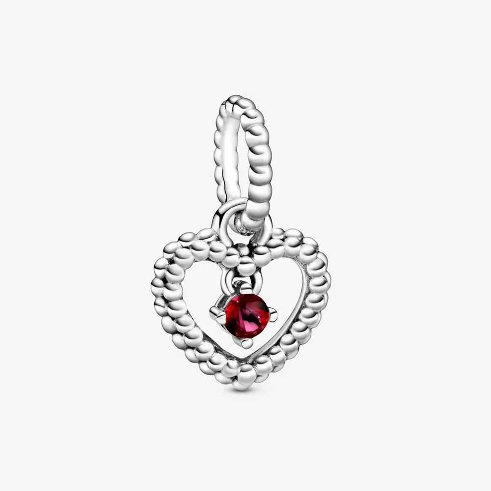 PANDORA Blazing Red Beaded Heart Dangle Charm - 798854C02