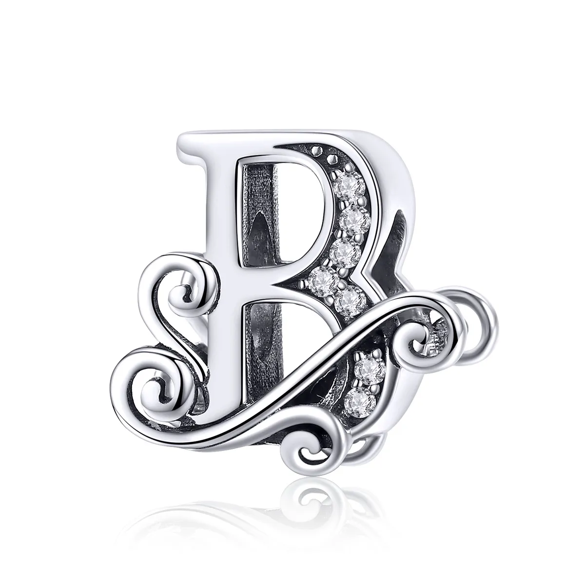 Pandora Style Glitrende Pavé Flower Letter B Charm - BSC030-B