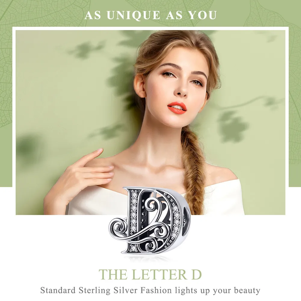 Pandora Style Glitrende Pavé Flower Letter D Charm - BSC030-D