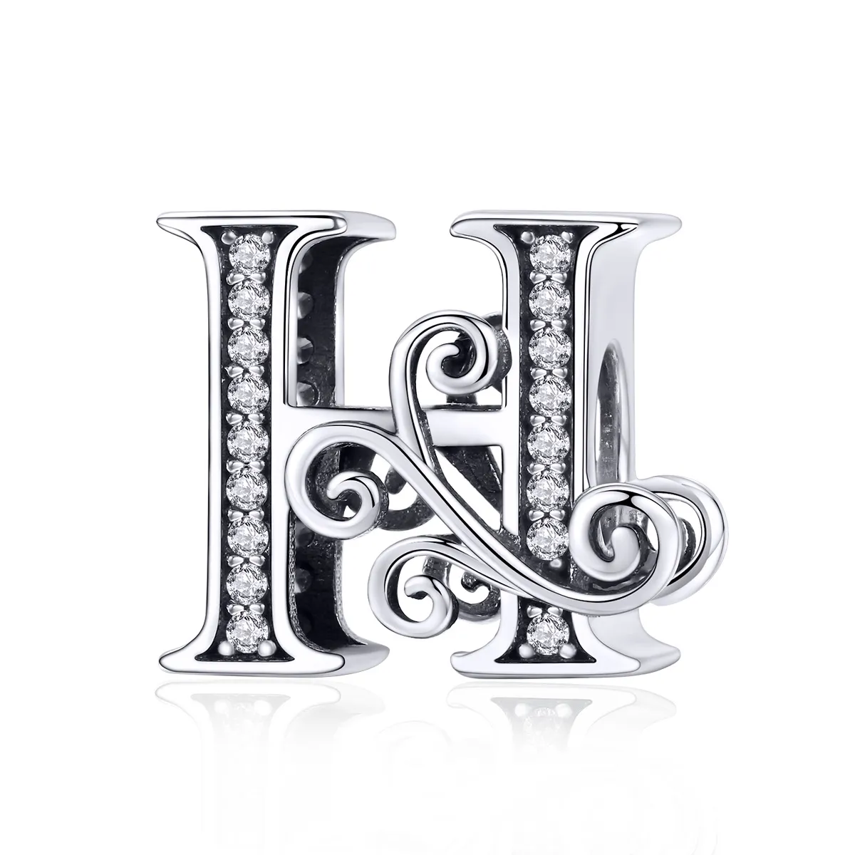 Pandora Style Glitrende Pavé Flower Letter H Charm - BSC030-H