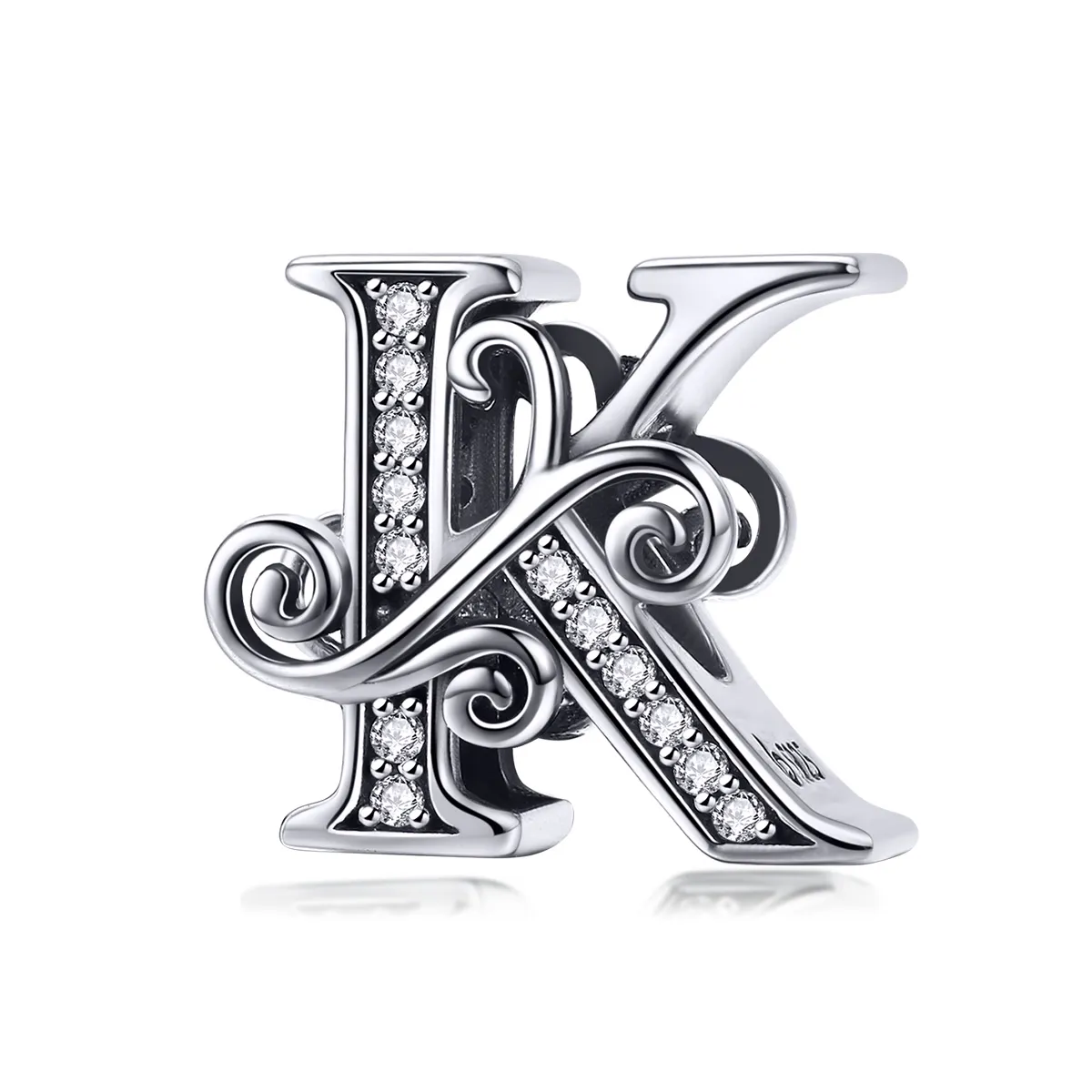 Pandora Style Glitrende Pavé Flower Letter K Charm - BSC030-K