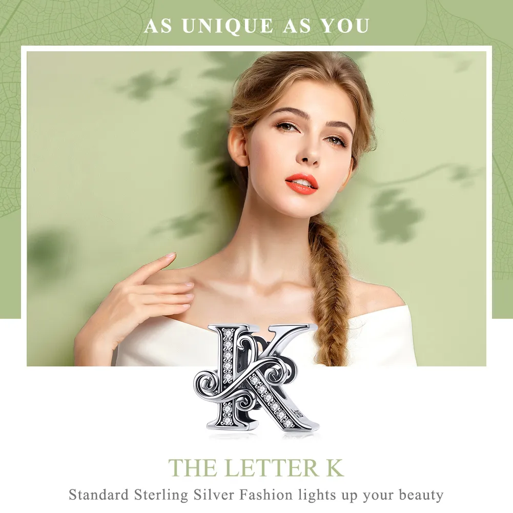 Pandora Style Glitrende Pavé Flower Letter K Charm - BSC030-K