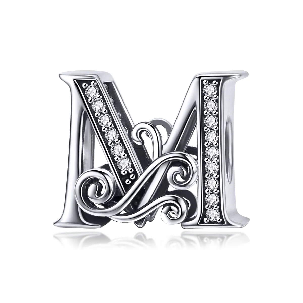 Pandora Style Glitrende Pavé Flower Letter M Charm - BSC030-M