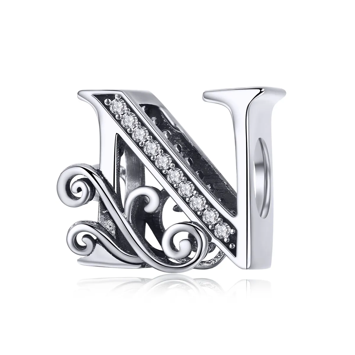 pandora style glitrende pavé flower letter n charm bsc030 n