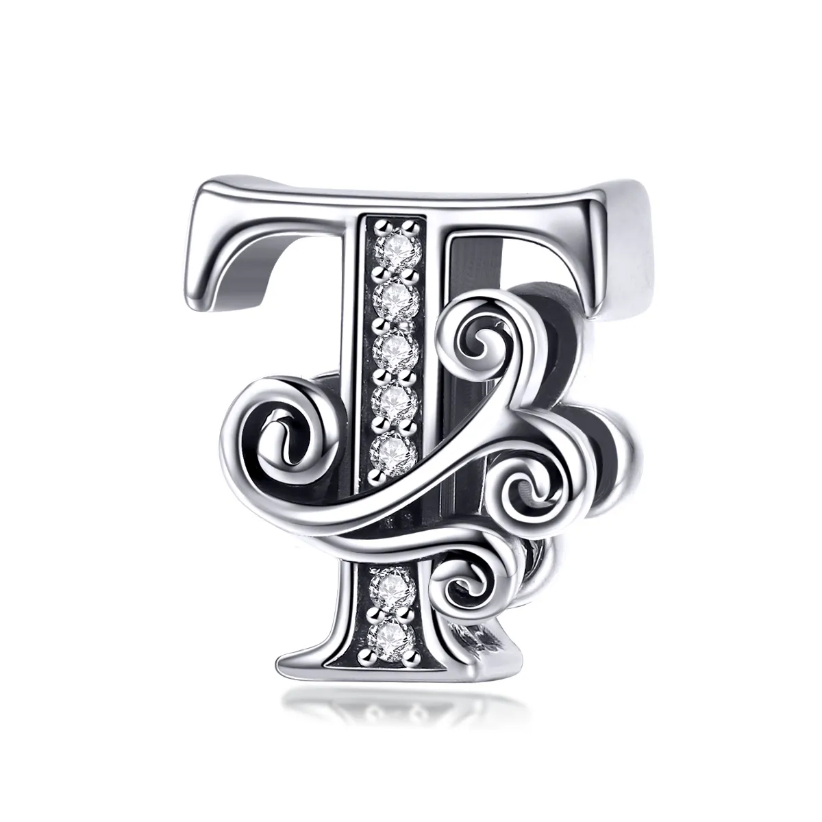 Pandora Style Glitrende Pavé Flower Letter T Charm - BSC030-T