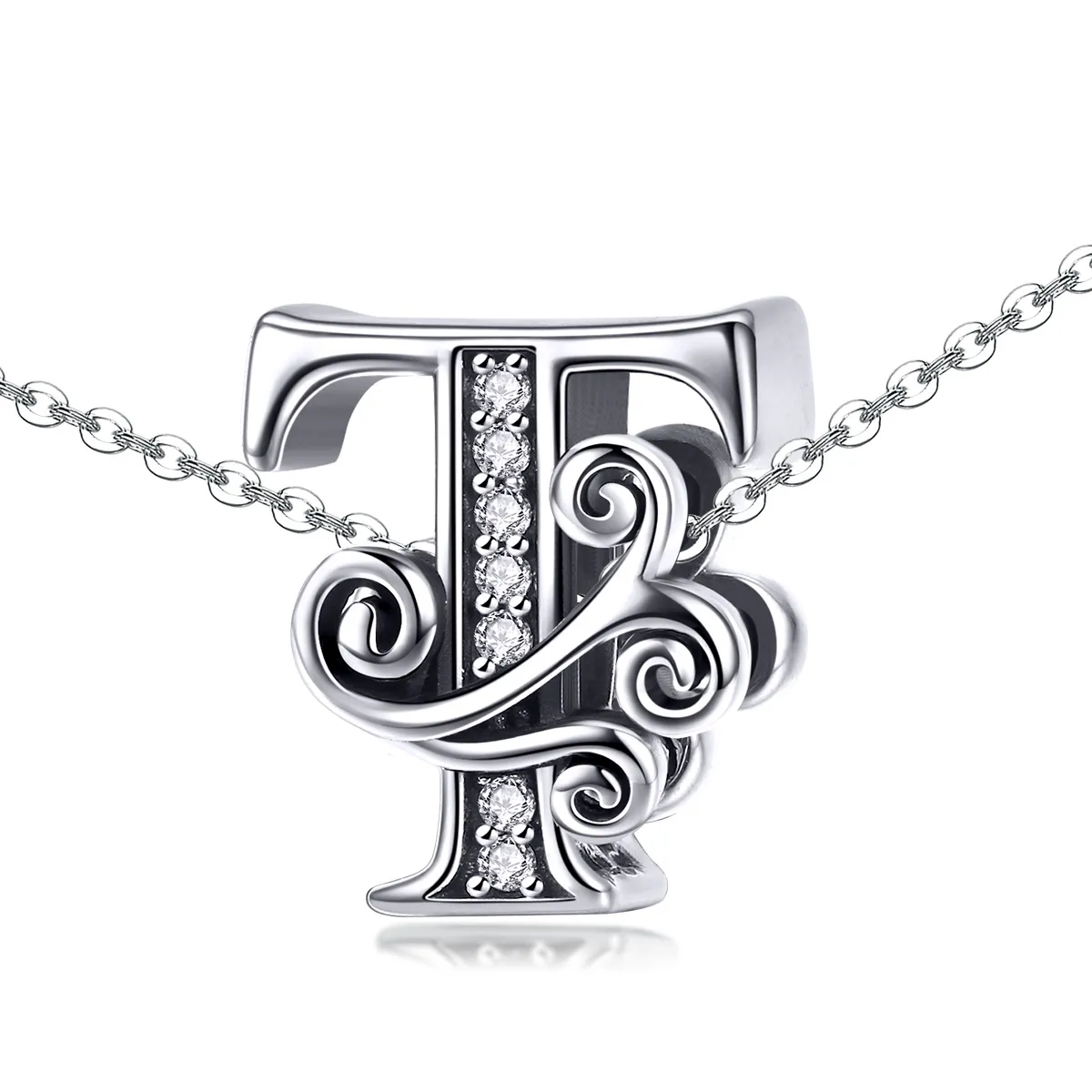 Pandora Style Glitrende Pavé Flower Letter T Charm - BSC030-T