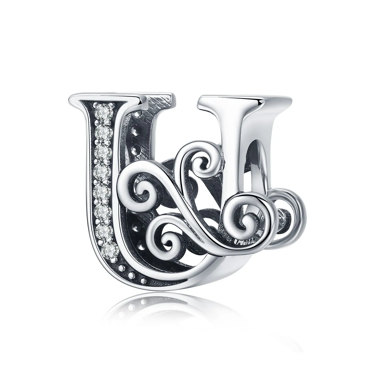 Pandora Style Glitrende Pavé Flower Letter U Charm - BSC030-U