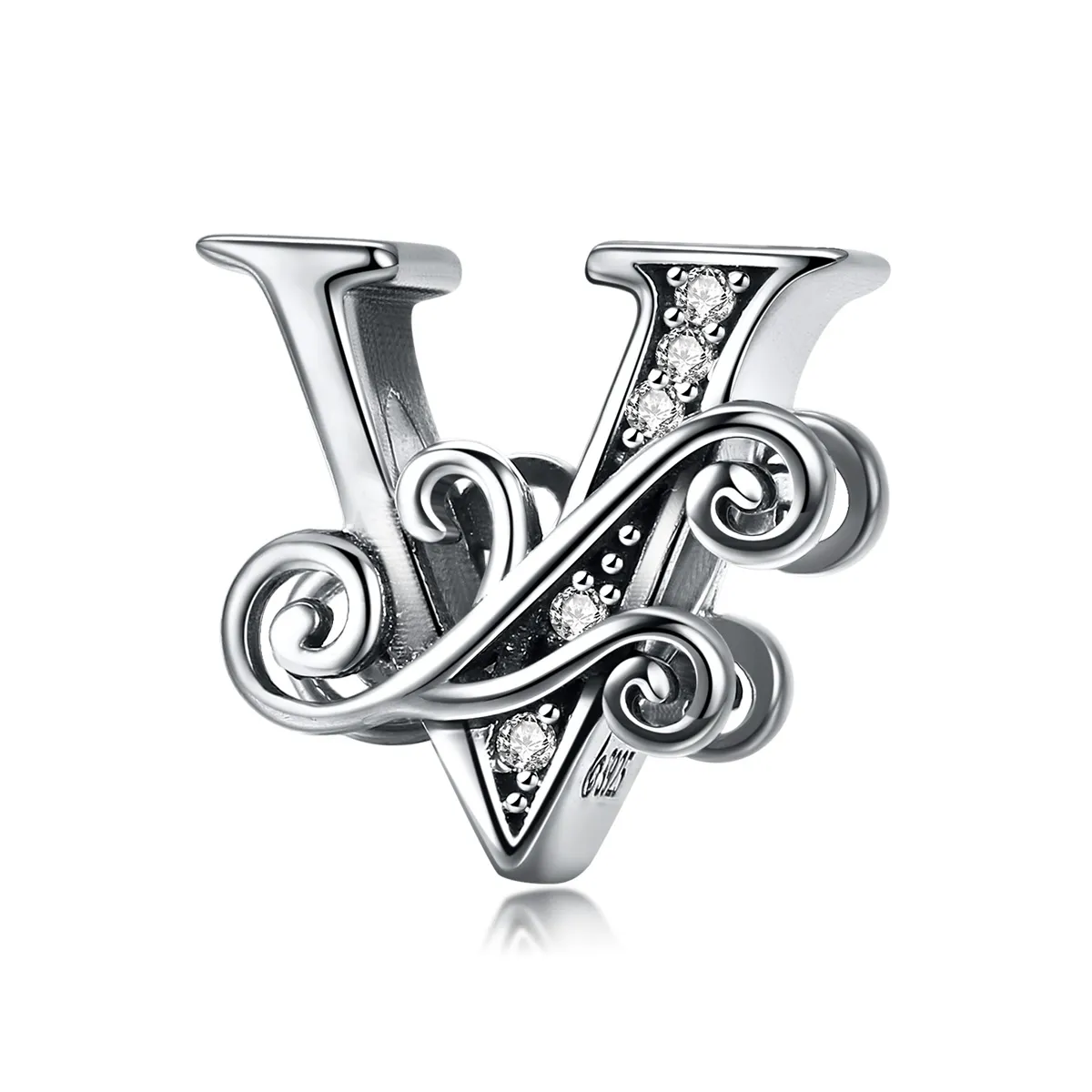 Pandora Style Sparkling Pavé Flower Letter V Charm - BSC030-V