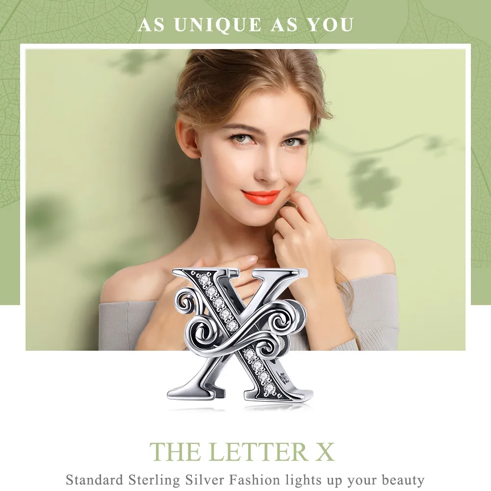 Pandora Style Glitrende Pavé Flower Letter X Charm - BSC030-X