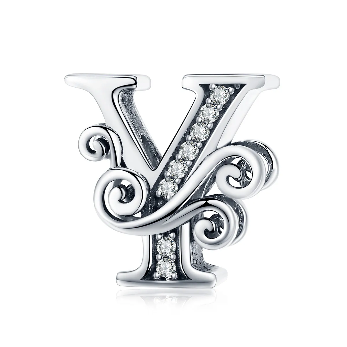 Pandora Style Sparkling Pavé Flower Letter Y Charm - BSC030-Y