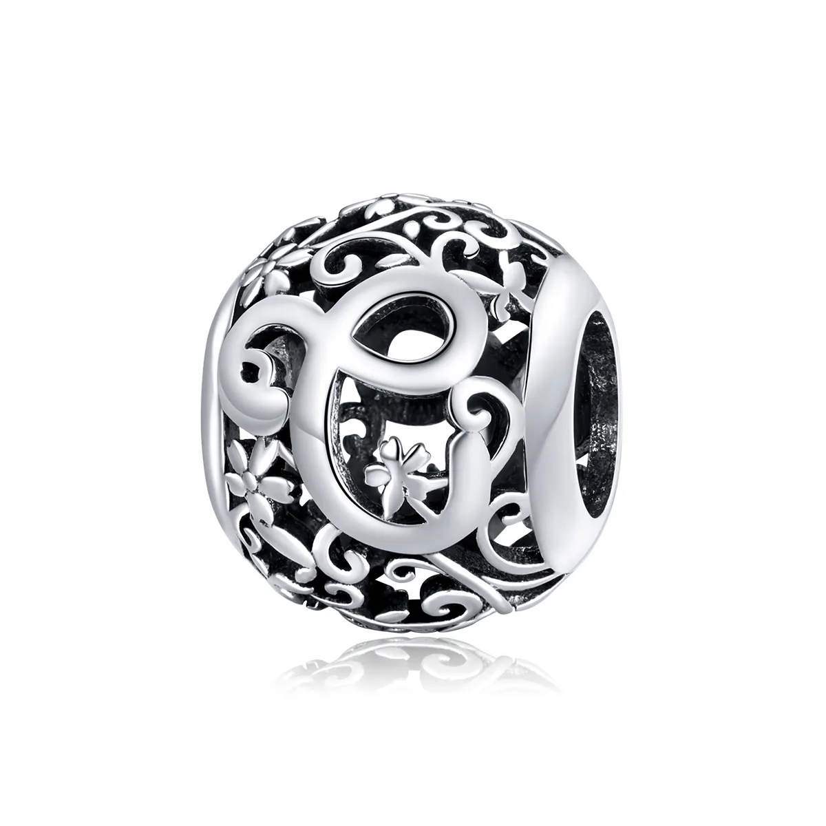 pandora style openwork flower letter c harm scc1444 c