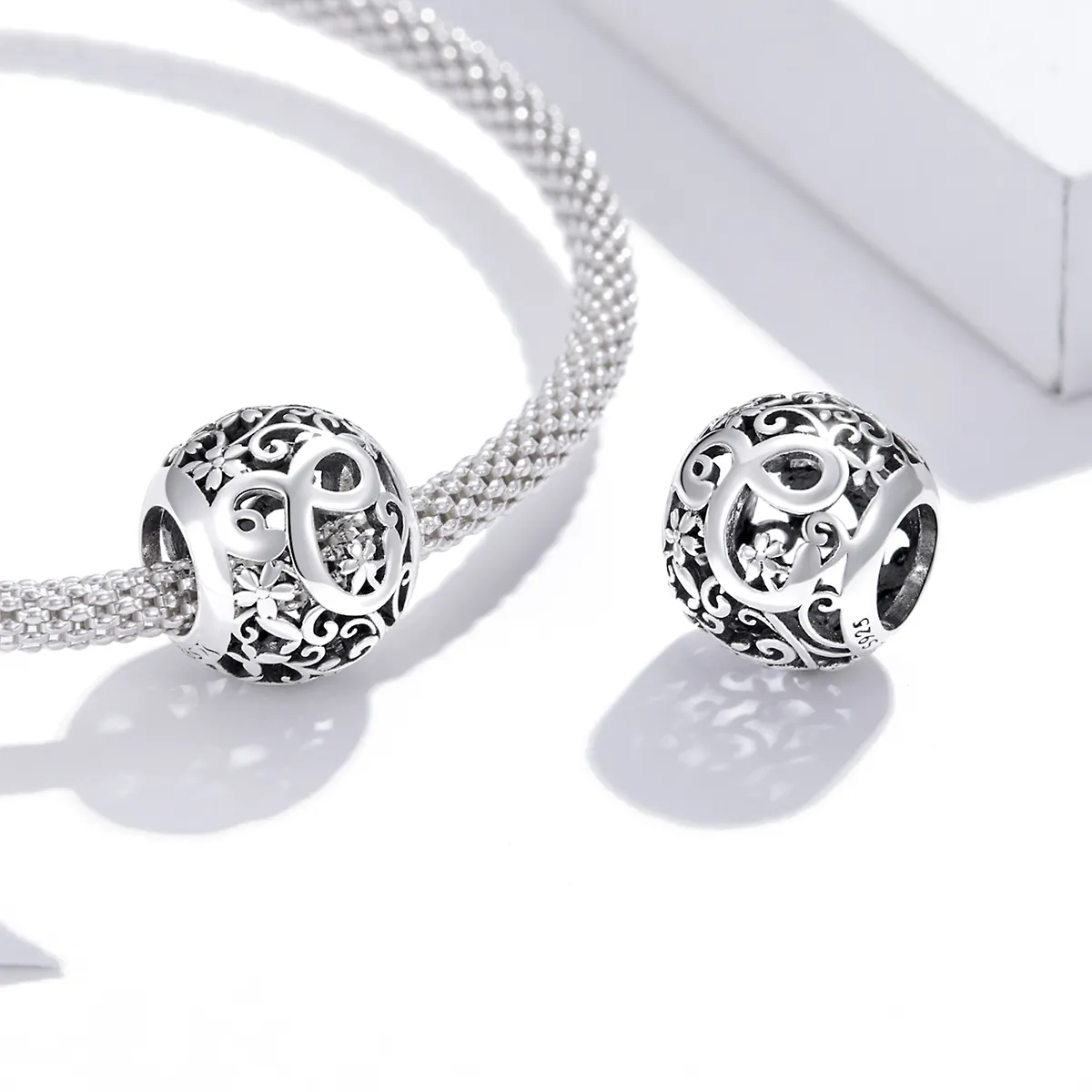 Pandora Style Openwork Flower Letter C Charm - SCC1444-C