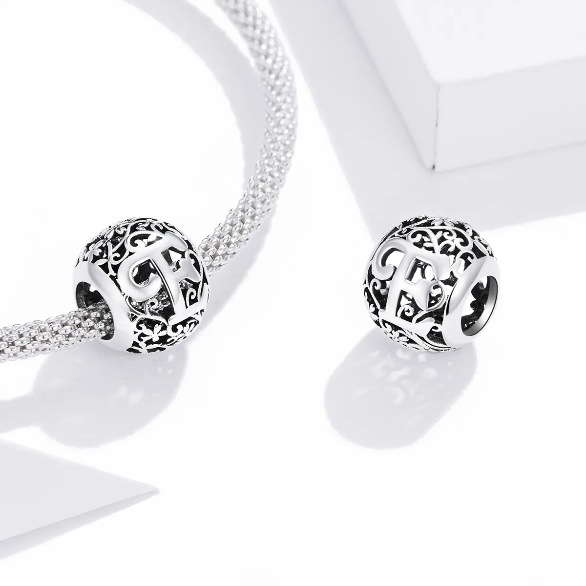 Pandora Style Openwork Flower Letter E Charm - SCC1444-E