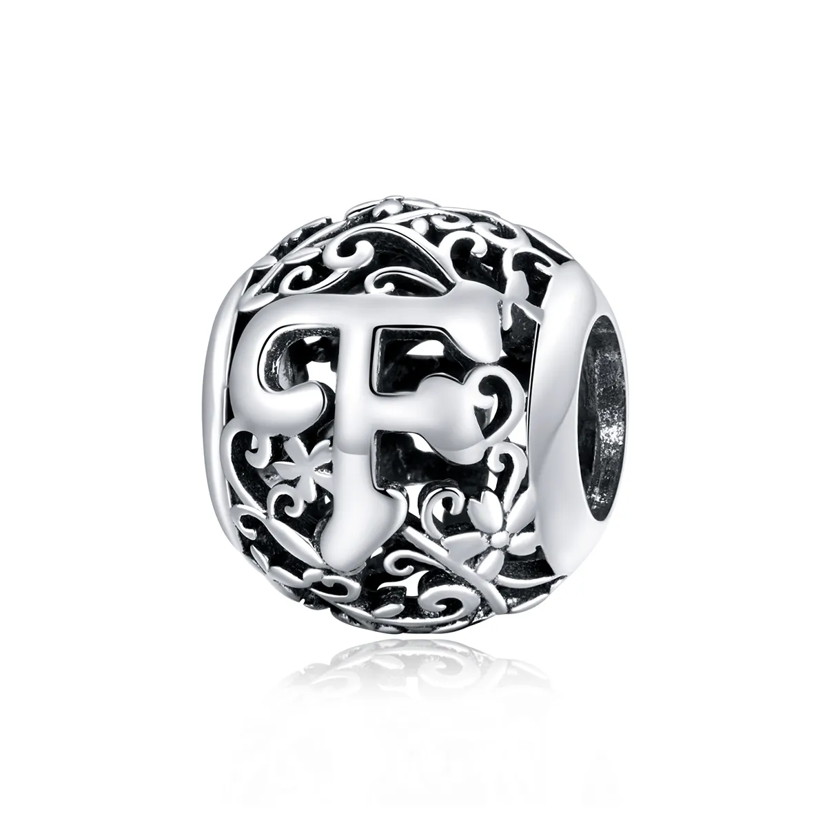 Pandora Style Openwork Flower Letter F Charm - SCC1444-F