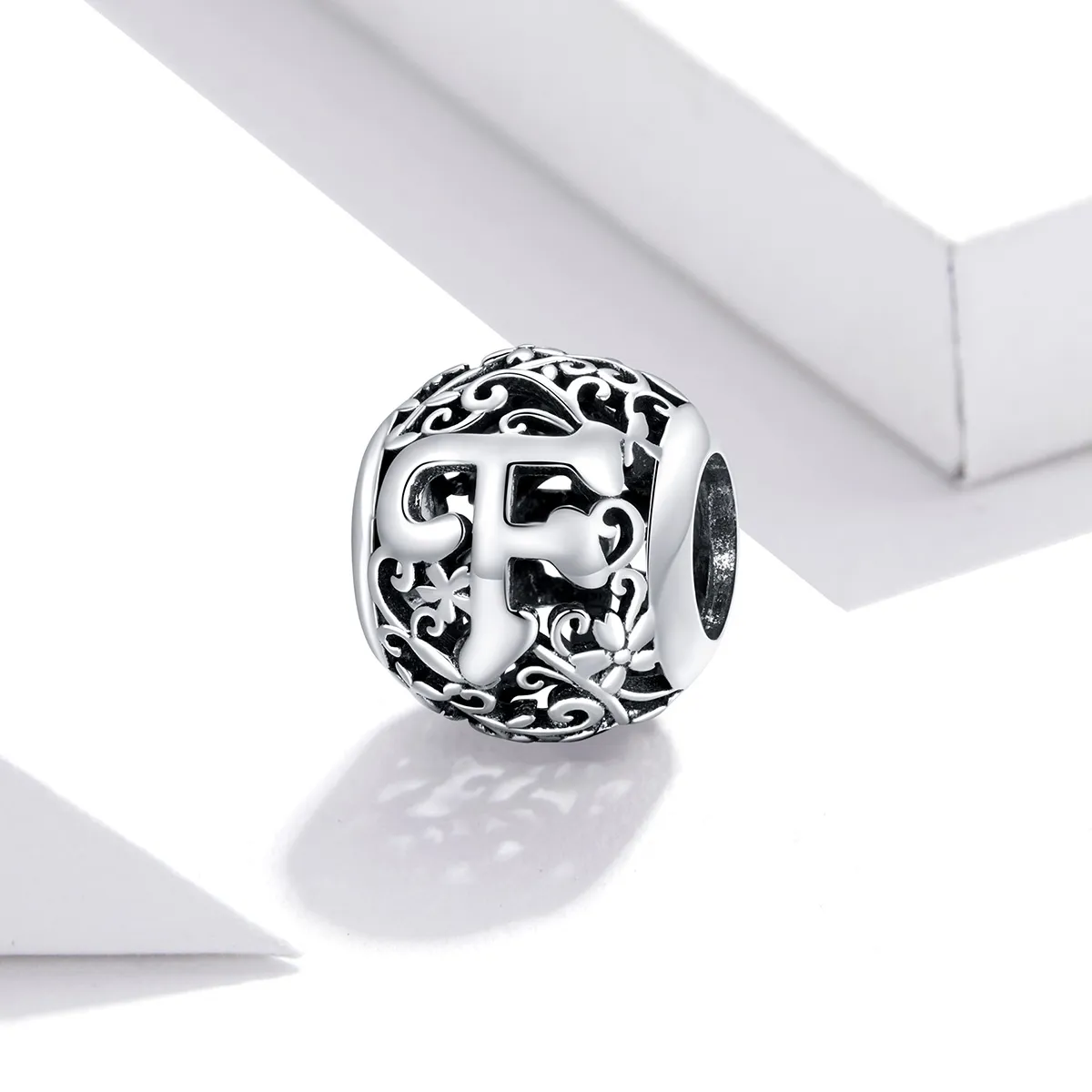 Pandora Style Openwork Flower Letter F Charm - SCC1444-F