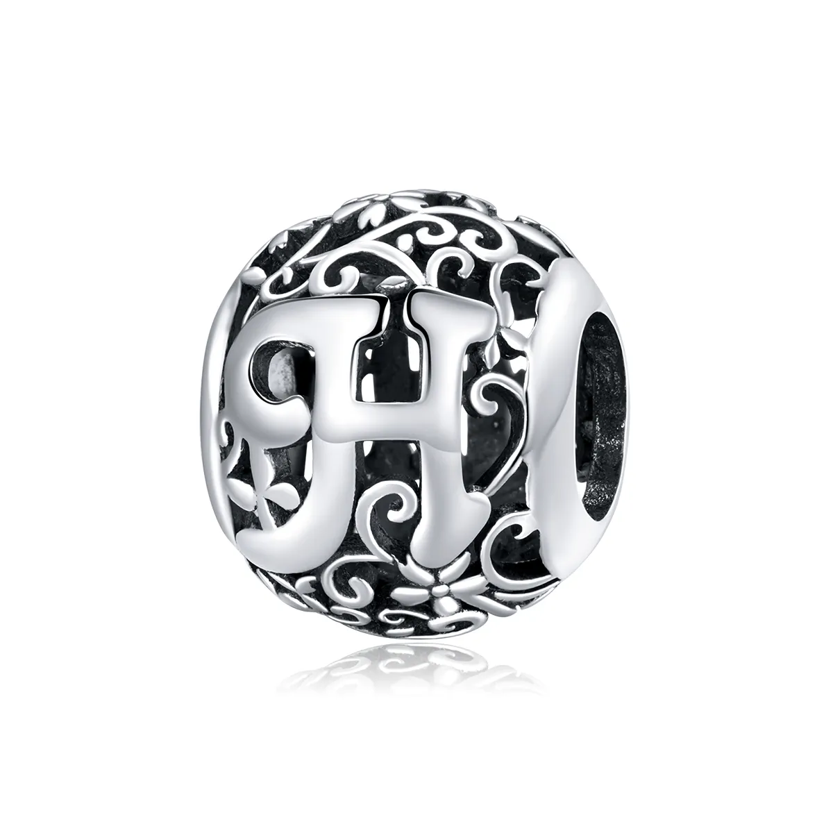 Pandora Style Openwork Flower Letter H Charm - SCC1444-H