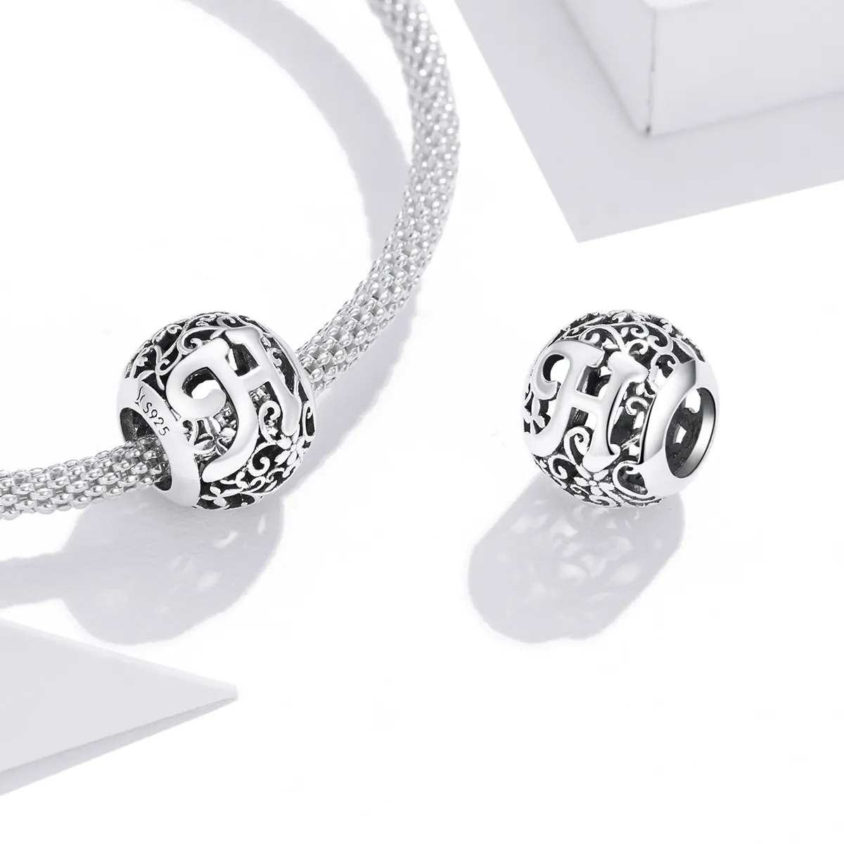 Pandora Style Openwork Flower Letter H Charm - SCC1444-H