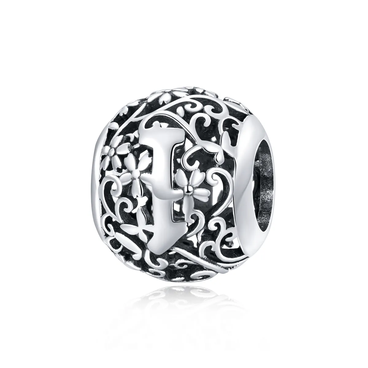 Pandora Style Openwork Flower Letter I Charm - SCC1444-I