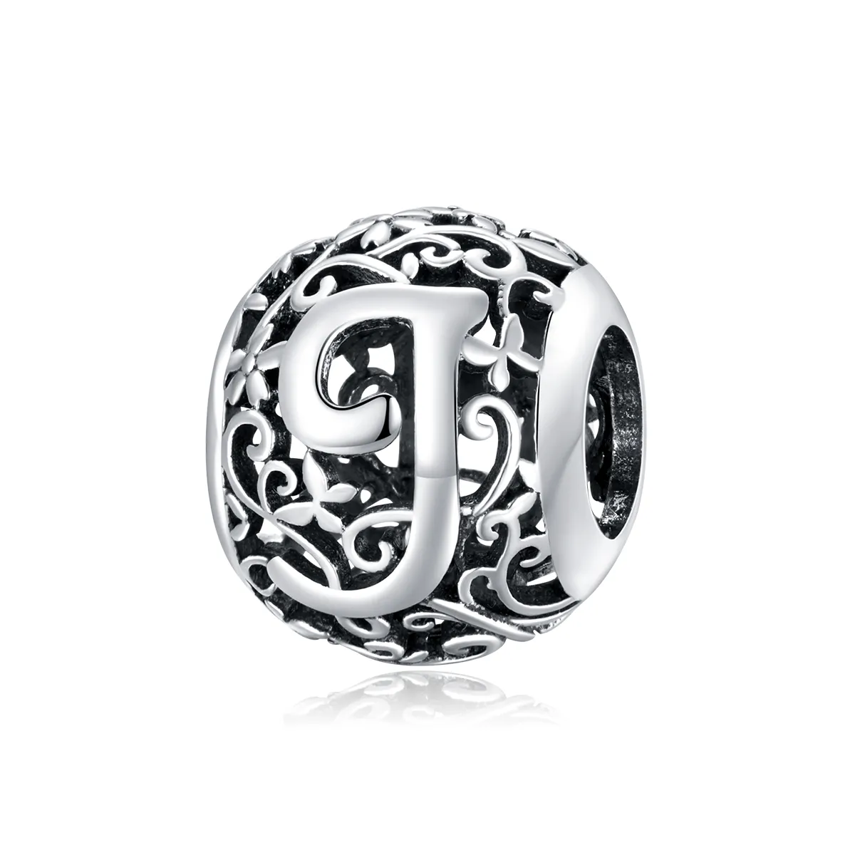 Pandora Style Openwork Flower Letter J Charm - SCC1444-J