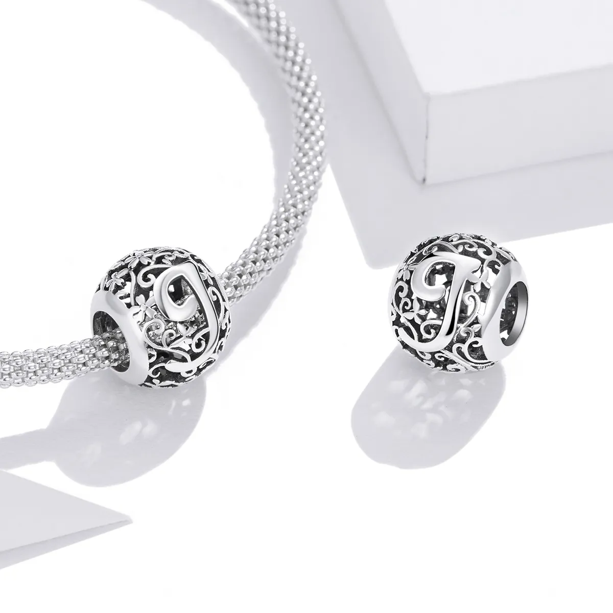 Pandora Style Openwork Flower Letter J Charm - SCC1444-J