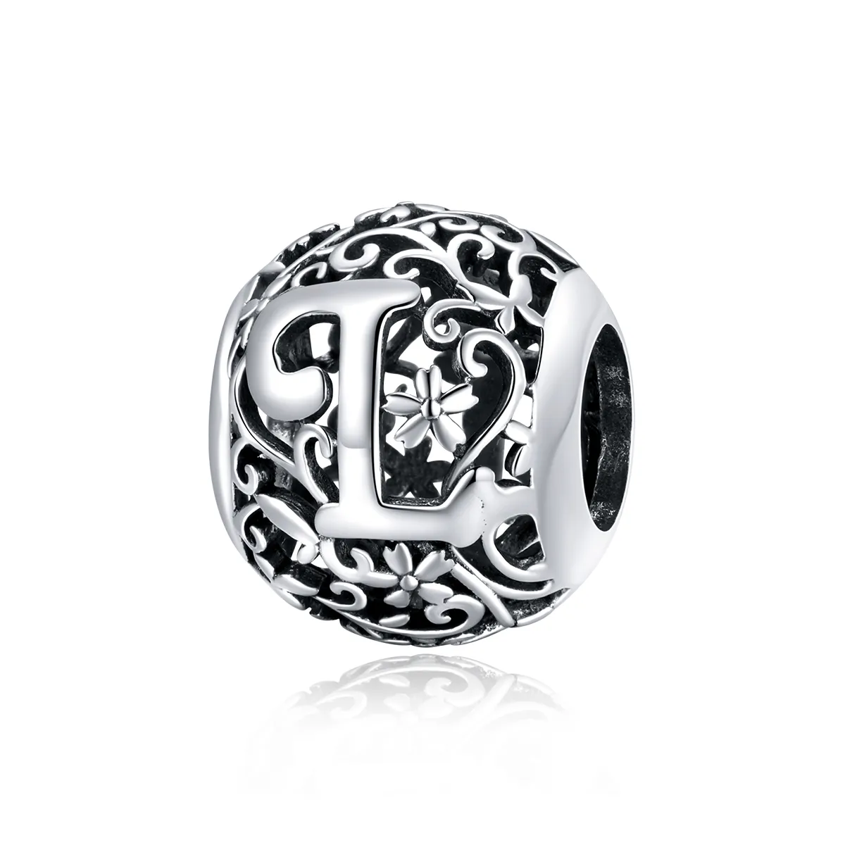 Pandora Style Openwork Flower Letter L Charm - SCC1444-L