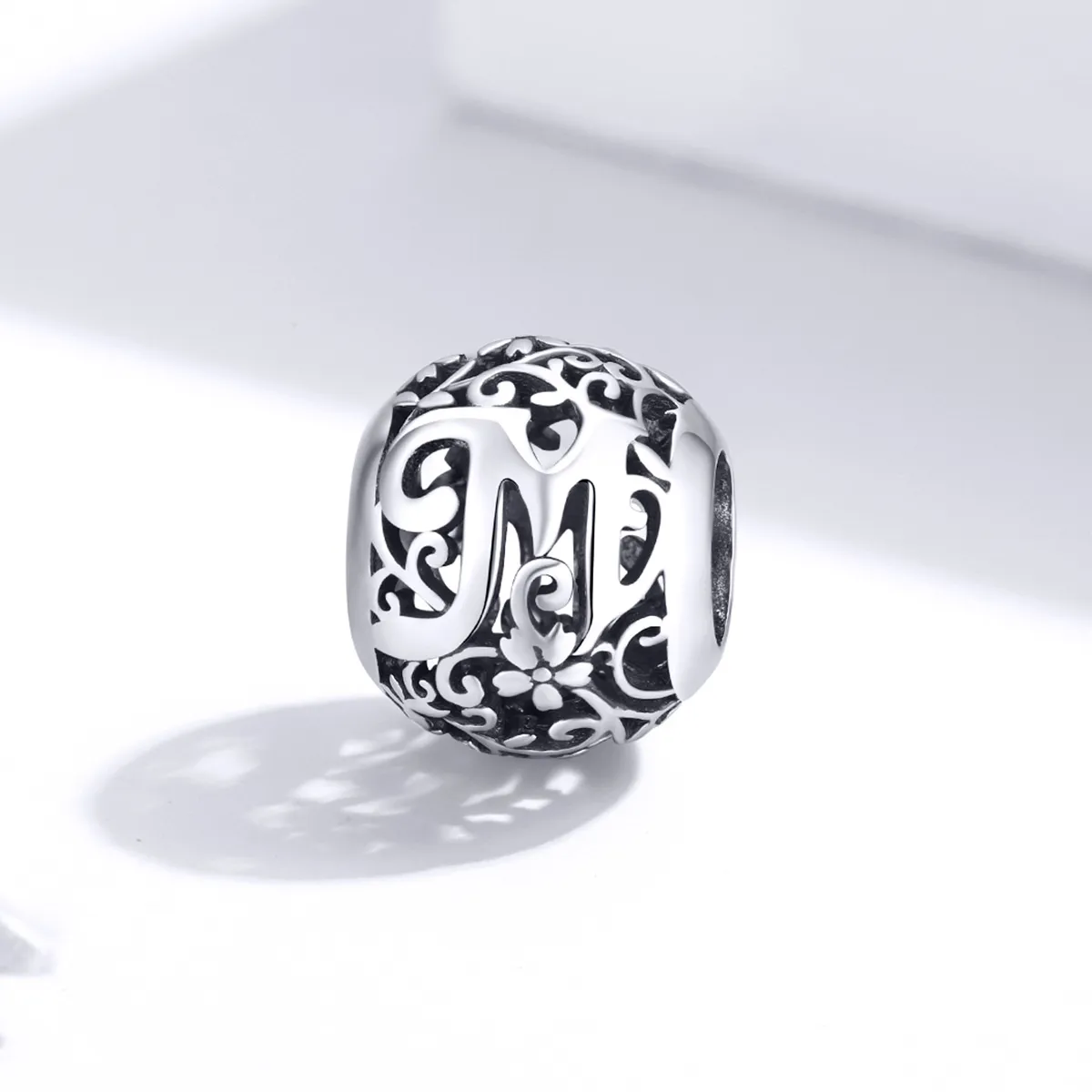 Pandora Style Openwork Flower Letter M Charm - SCC1444-M