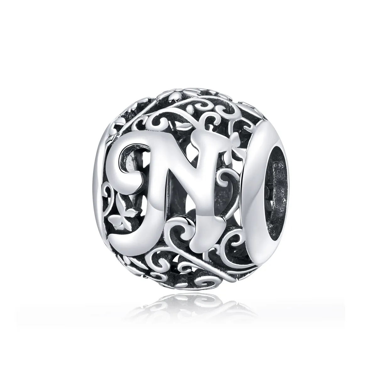 pandora style openwork flower letter n charm scc1444 n