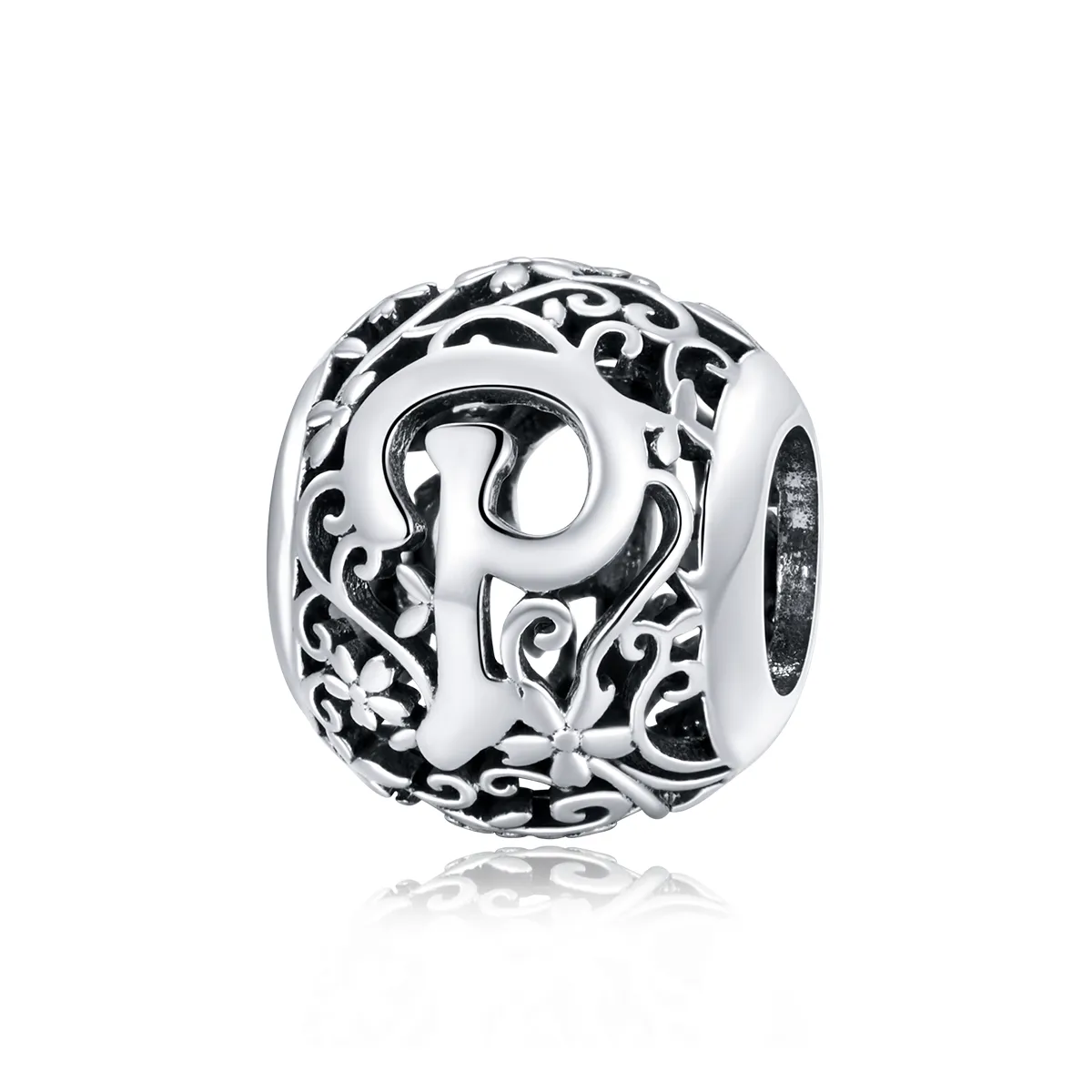 pandora style openwork flower letter p charm scc1444 p