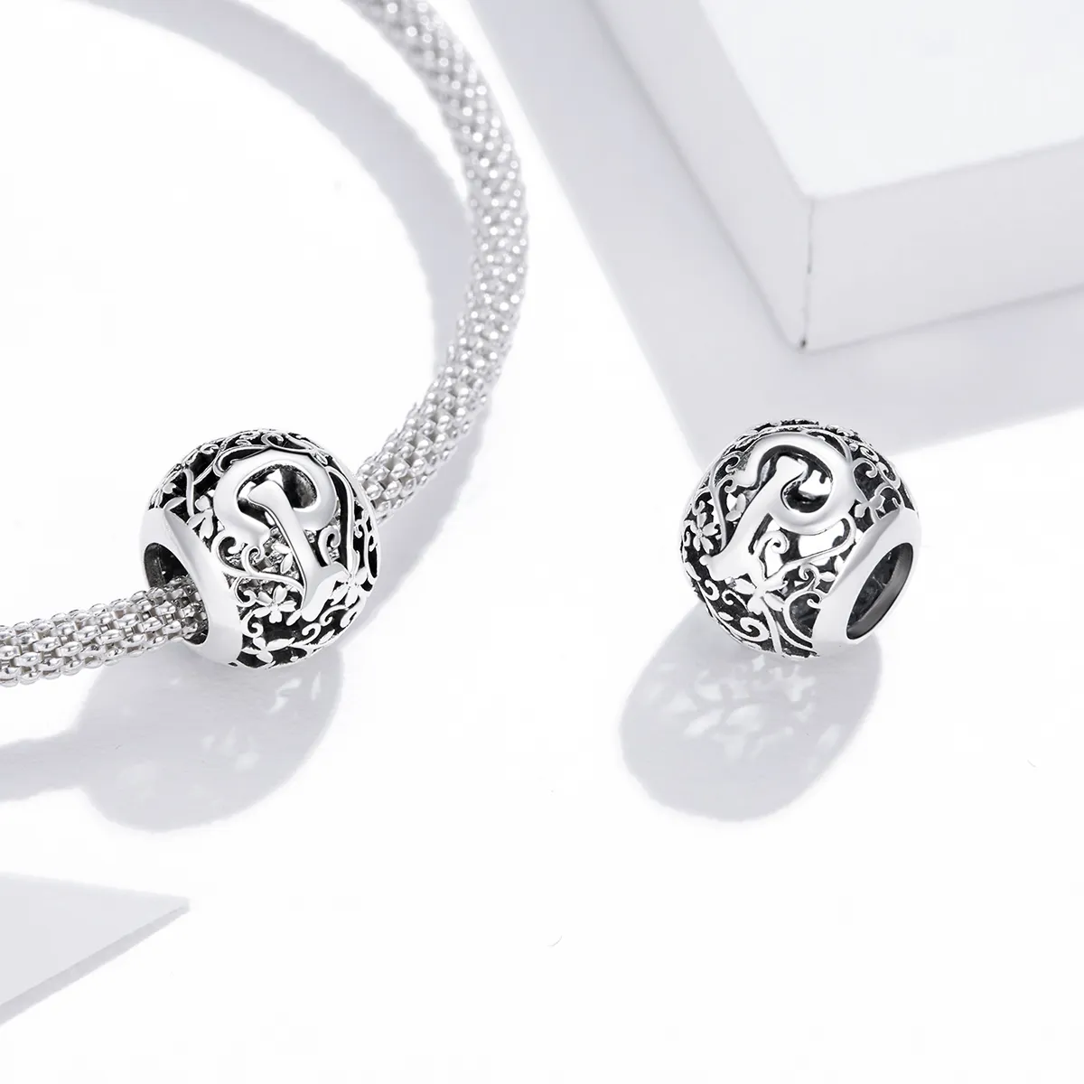 Pandora Style Openwork Flower Letter P Charm - SCC1444-P