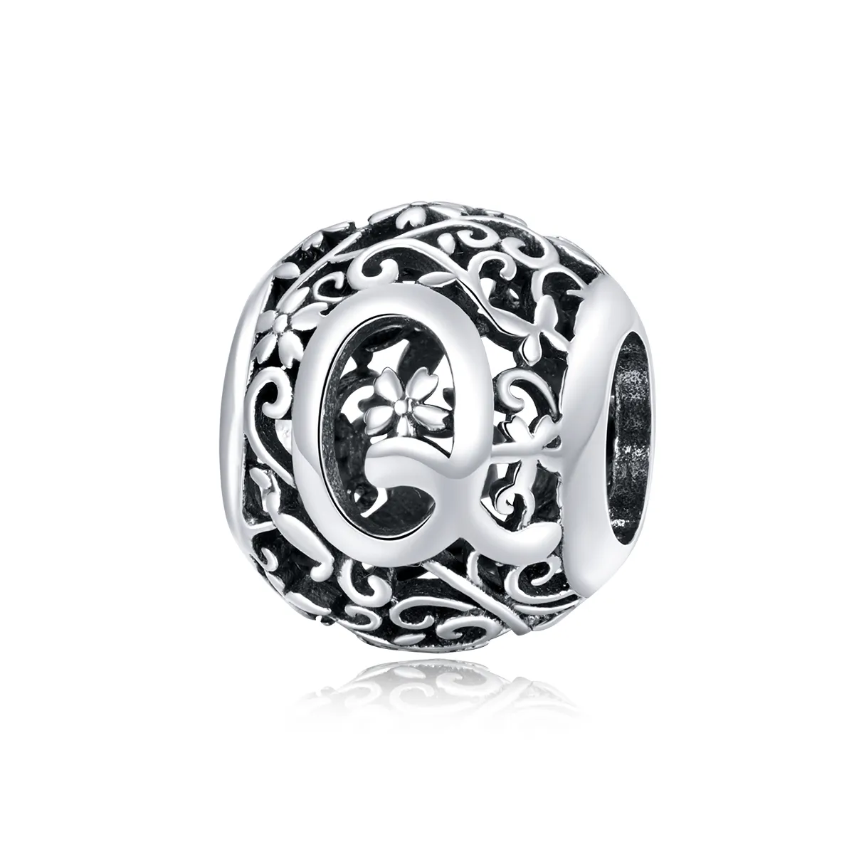 Pandora Style Openwork Flower Letter Q Charm - SCC1444-Q