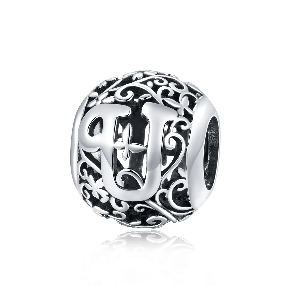 Pandora Style Openwork Flower Letter U Charm - SCC1444-U