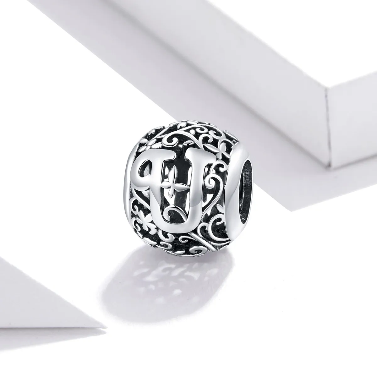 Pandora Style Openwork Flower Letter U Charm - SCC1444-U