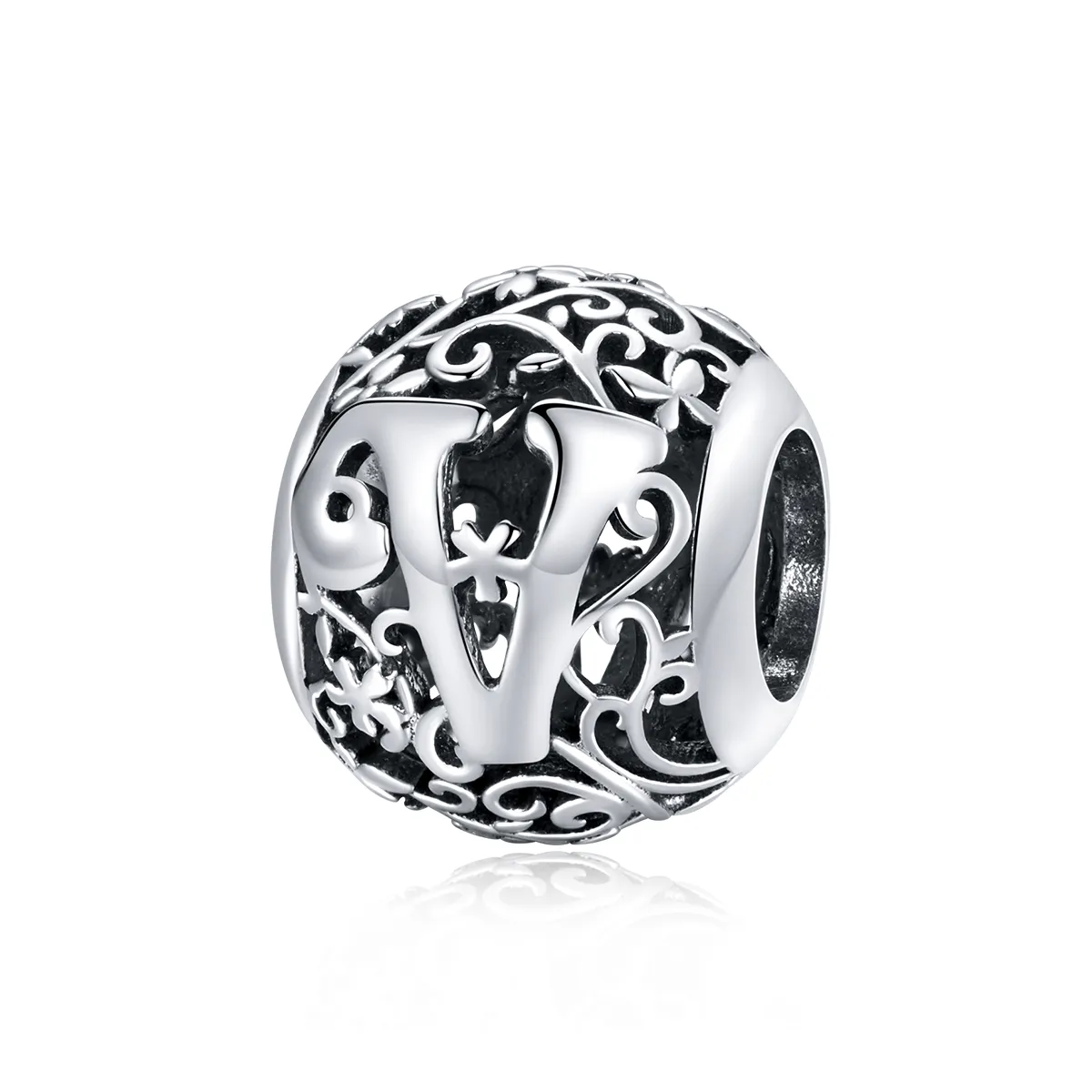 Pandora Style Openwork Flower Letter V Charm - SCC1444-V