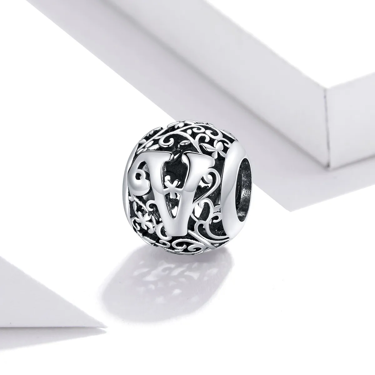 Pandora Style Openwork Flower Letter V Charm - SCC1444-V