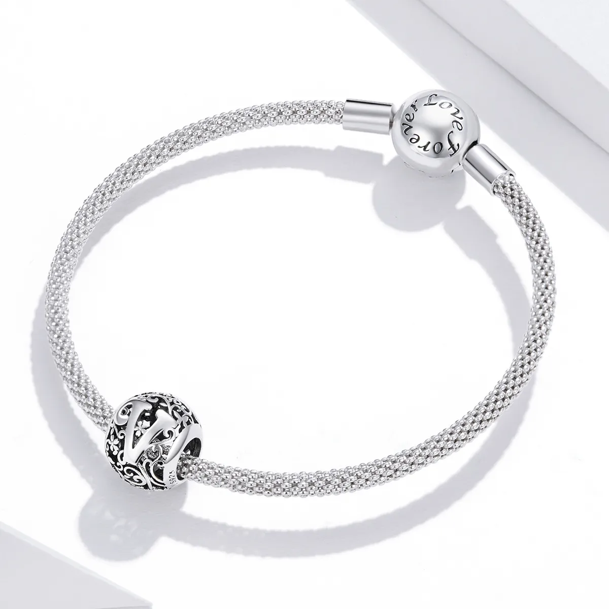 Pandora Style Openwork Flower Letter V Charm - SCC1444-V