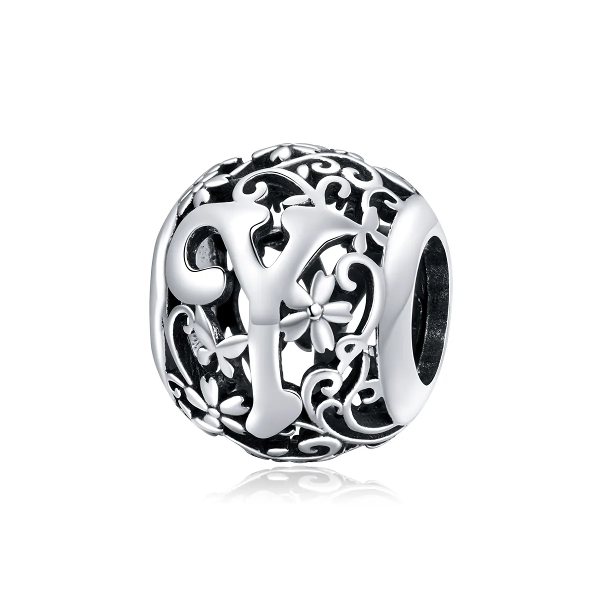 Pandora Style Openwork Flower Letter Y Charm - SCC1444-Y