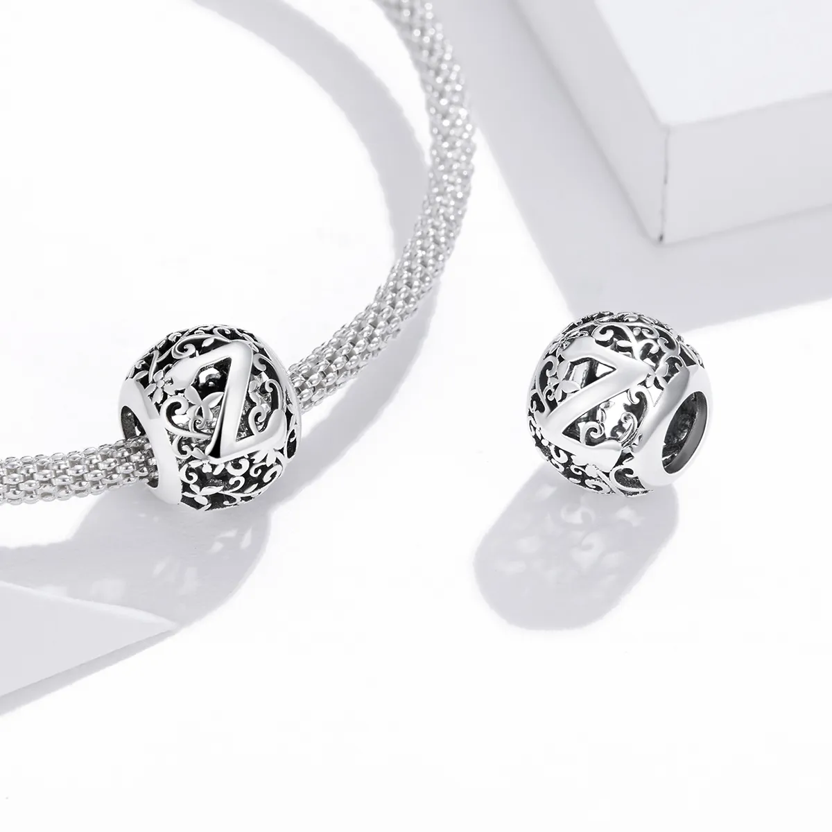 Pandora Style Openwork Flower Letter Z Charm - SCC1444-Z