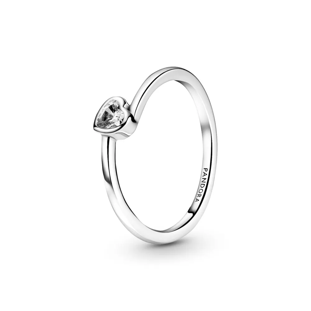 Pandora Blankt Skråstilt Hjerte Solitaire Ring - 199267C02