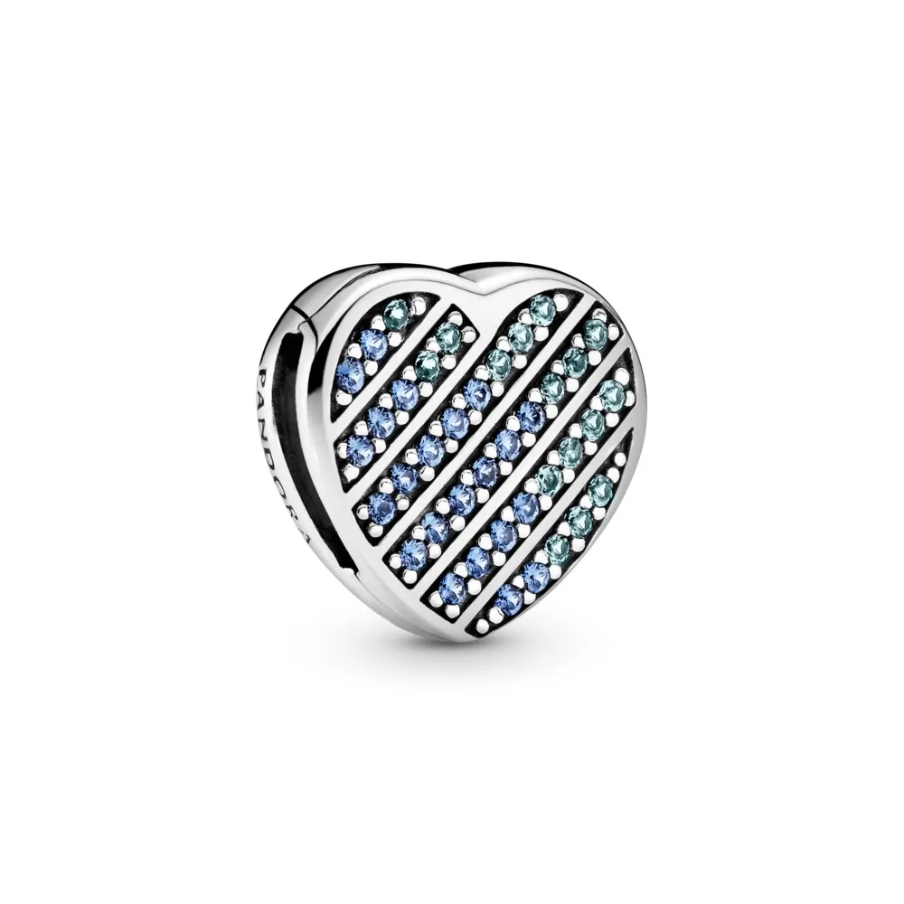 PANDORA Blue Pavé Heart Clip Charm - 799346C01