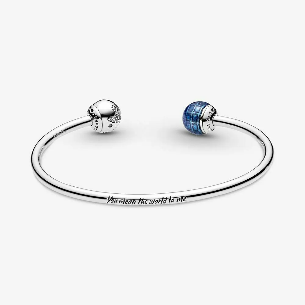 Pandora blue planet and globe open bangle - 599223C01