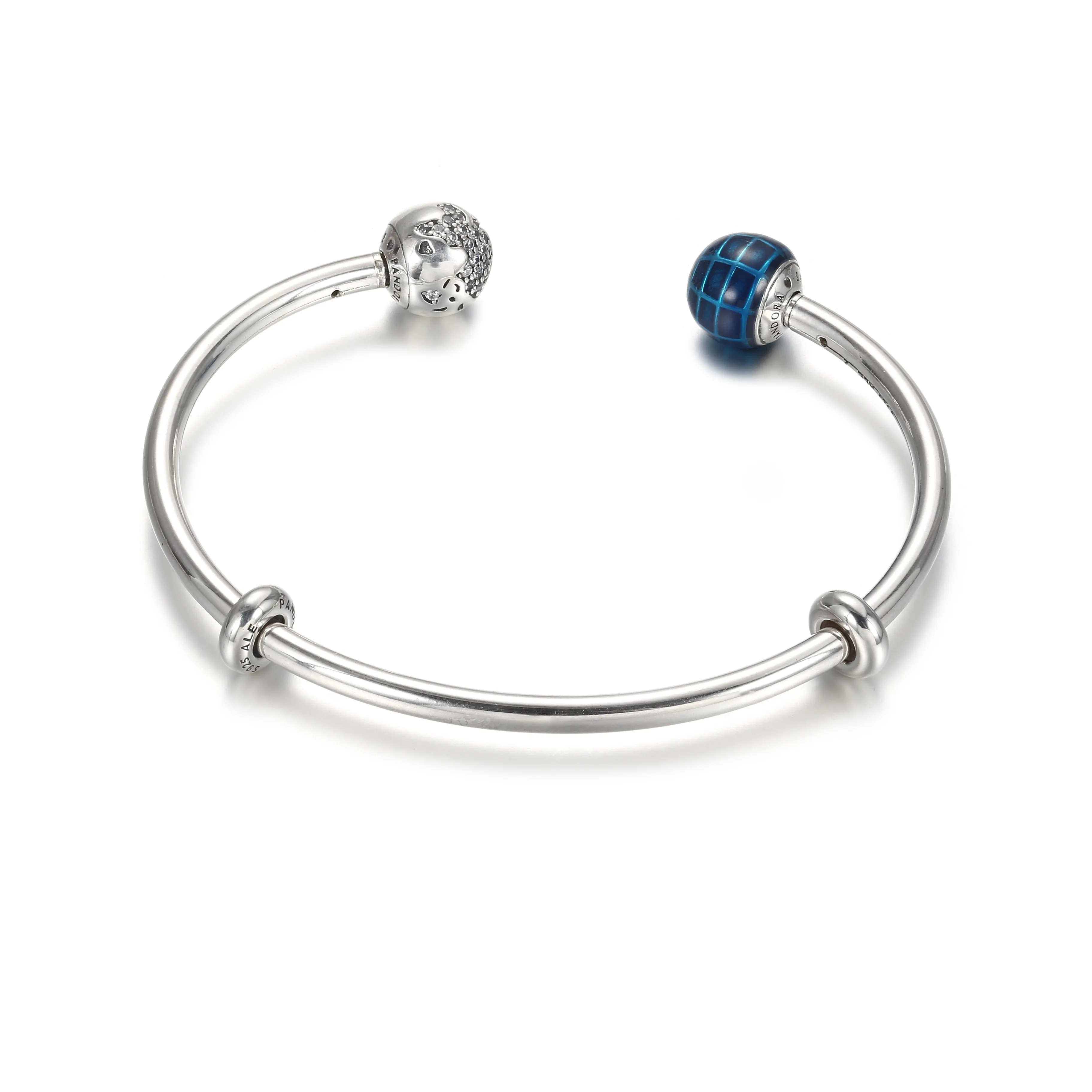 Pandora Blå Planet og Jordklode Åpent Bangle - 599223C01