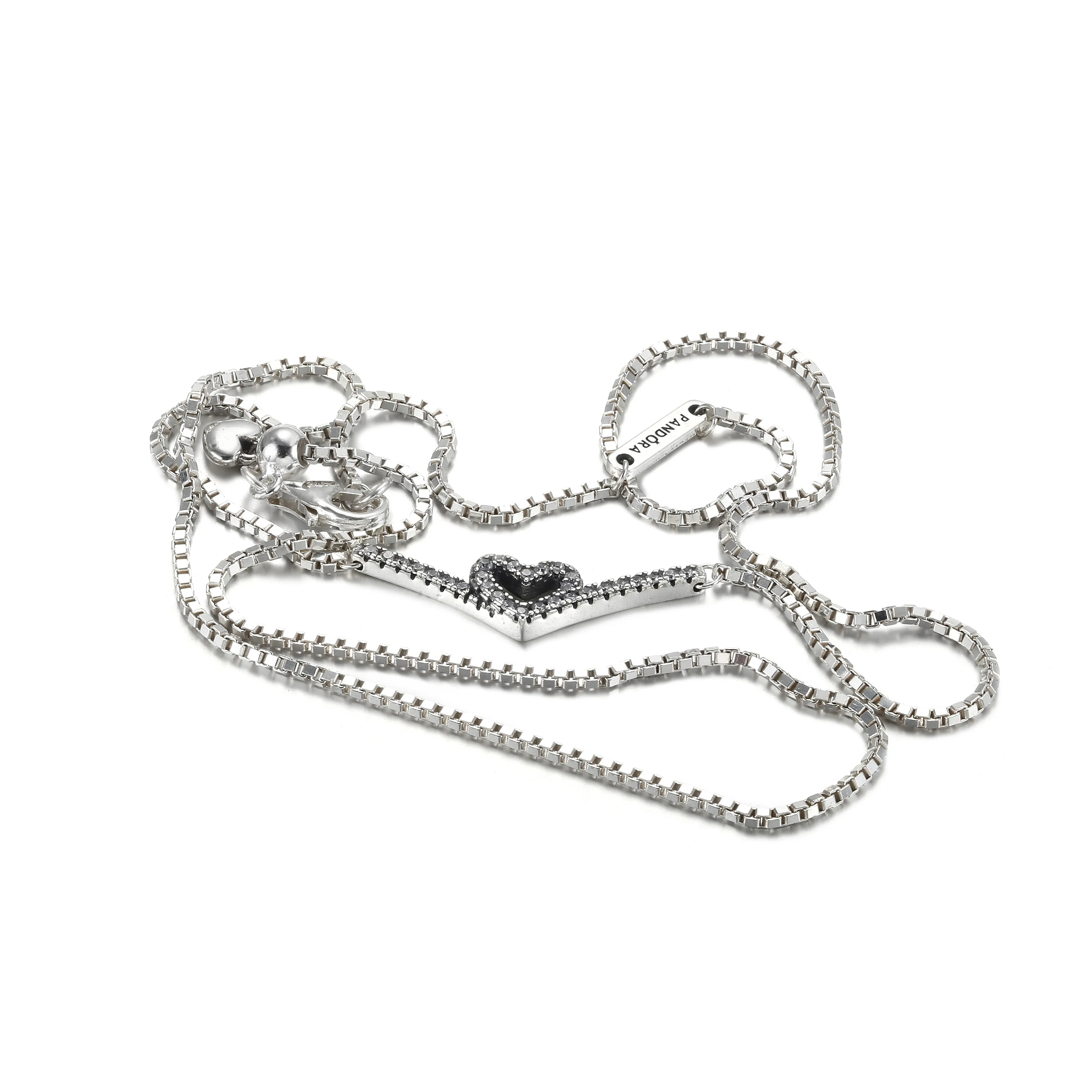 PANDORA Sparkling Wishbone Heart Collier Necklace - 399273C01