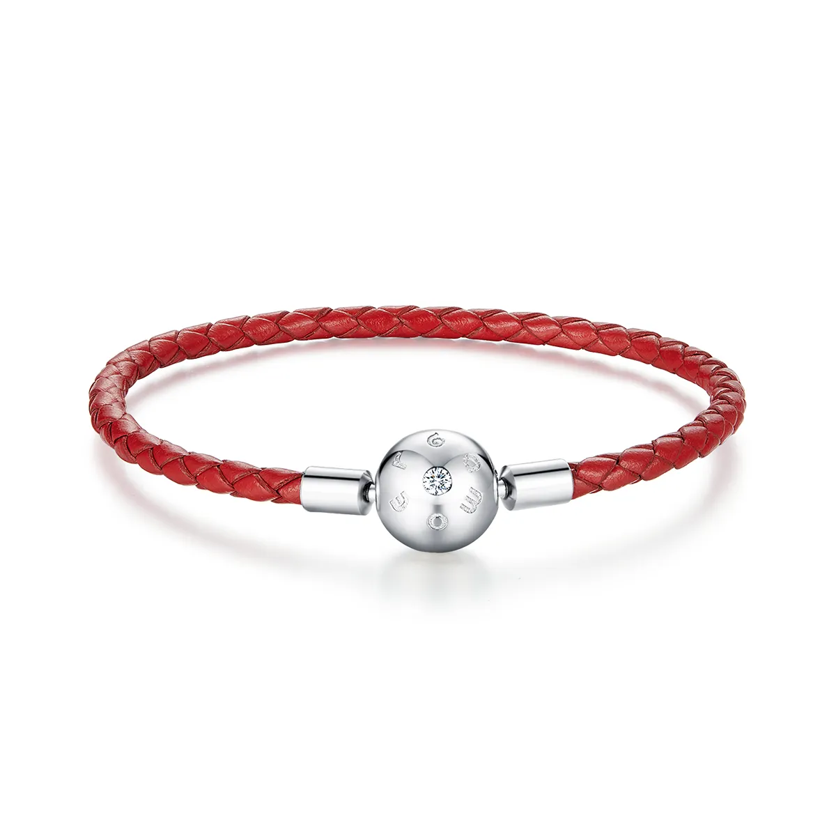 Pandora Style Silver Red Leather Leather Armbånd - BSB042