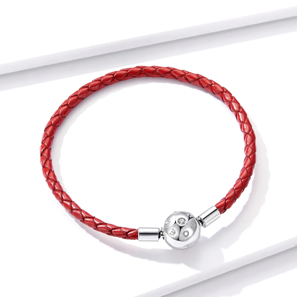 Pandora Style Silver Red Leather Leather Armbånd - BSB042