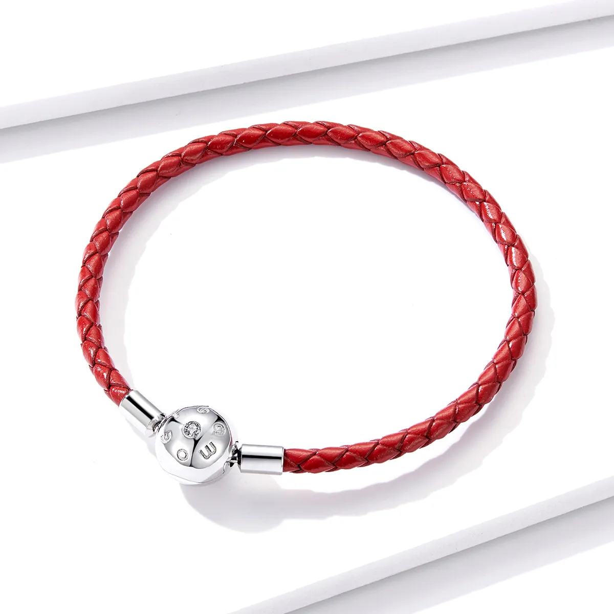 Pandora Style Silver Red Leather Leather Armbånd - BSB042