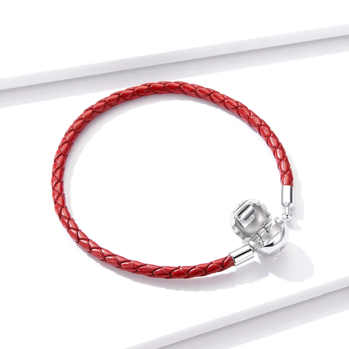 Pandora Style Silver Red Leather Leather Armbånd - BSB042